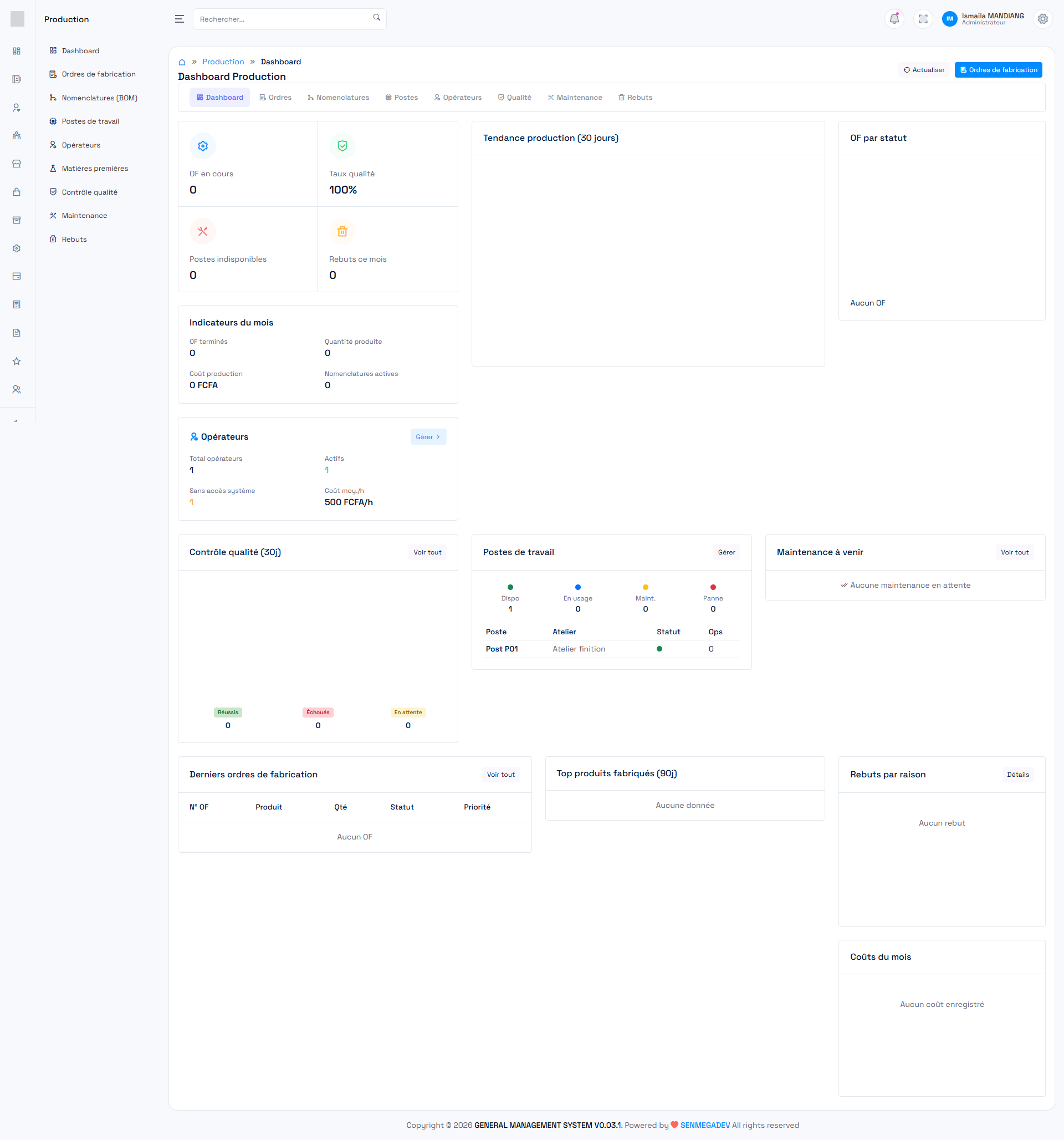 Module Production et Qualité GENERAL MS — Fabrication