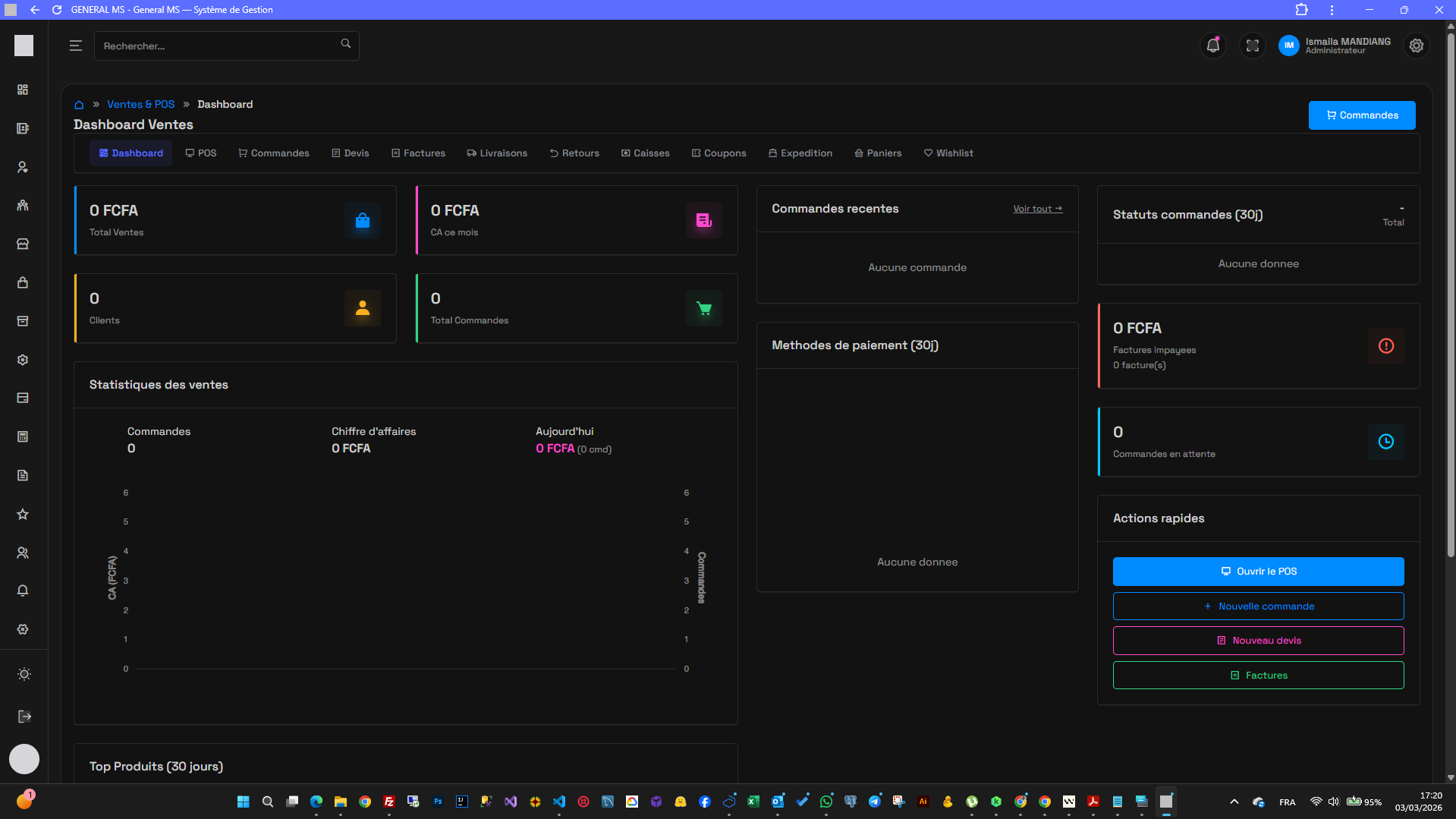 GENERAL MS Dashboard — Interface ERP/CRM SAAS par SENMEGADEV